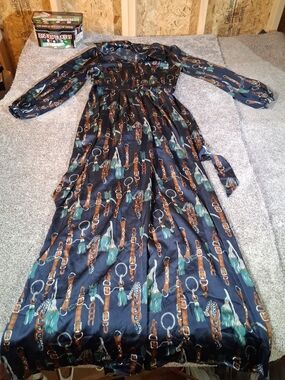 Fashion Nova Entertainer Navy Satin Wide-Leg Western Themed Jumpsuit